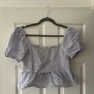 J. Crew Lavender Gingham Smocked Top